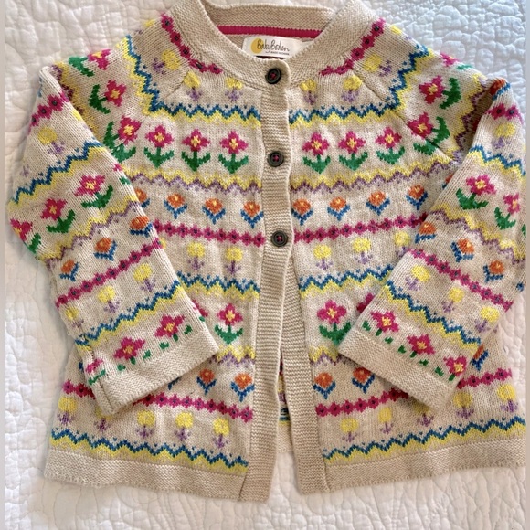 Baby Boden Flower Fair Isle Cardigan 12-18 Mo. - Picture 3 of 5